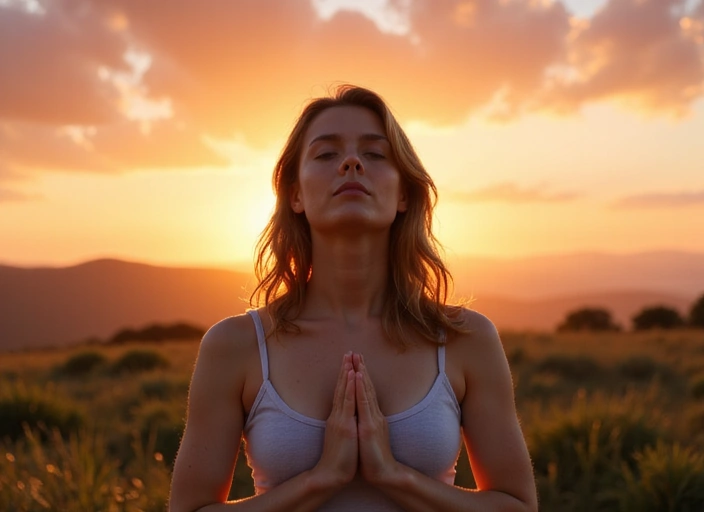 Junge Frau beim Yoga im Sonnenaufgang