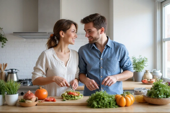 Lachendes Paar beim Kochen